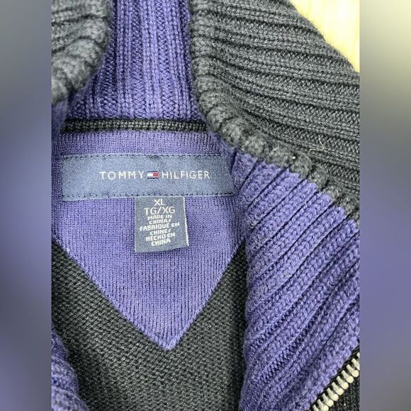 Tommy Hilfiger black zip up mock neck sweater sz XL - Picture 2 of 7